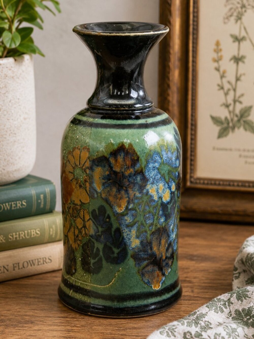 VTG 1980 Apple Lane Pottery Stoneware Vase by Bill Nagengast Handcrafted Floral